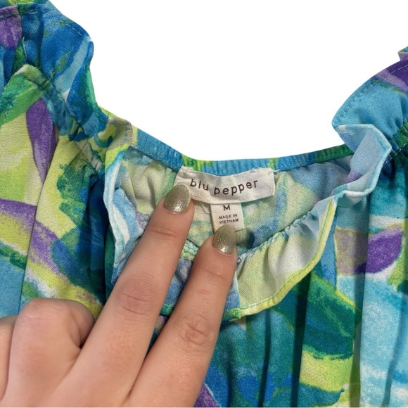 Blu Pepper Blue and Green Ruffled Mini Sundress Size Medium - Picture 3 of 7